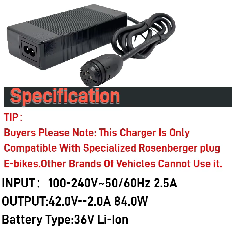 Chargeur Li-Ion Elecrun 42V 2A pour vélo électrique spécialisé à prise Rosenberger-chargeur de batterie