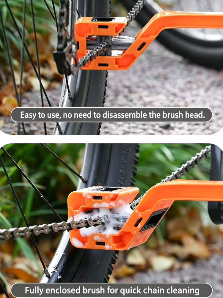 Brosse de nettoyage de chaîne de vélo à double tête, nettoyeur de chaîne de vélo multifonction, brosse de nettoyage de chaîne portable pour moto et vélo