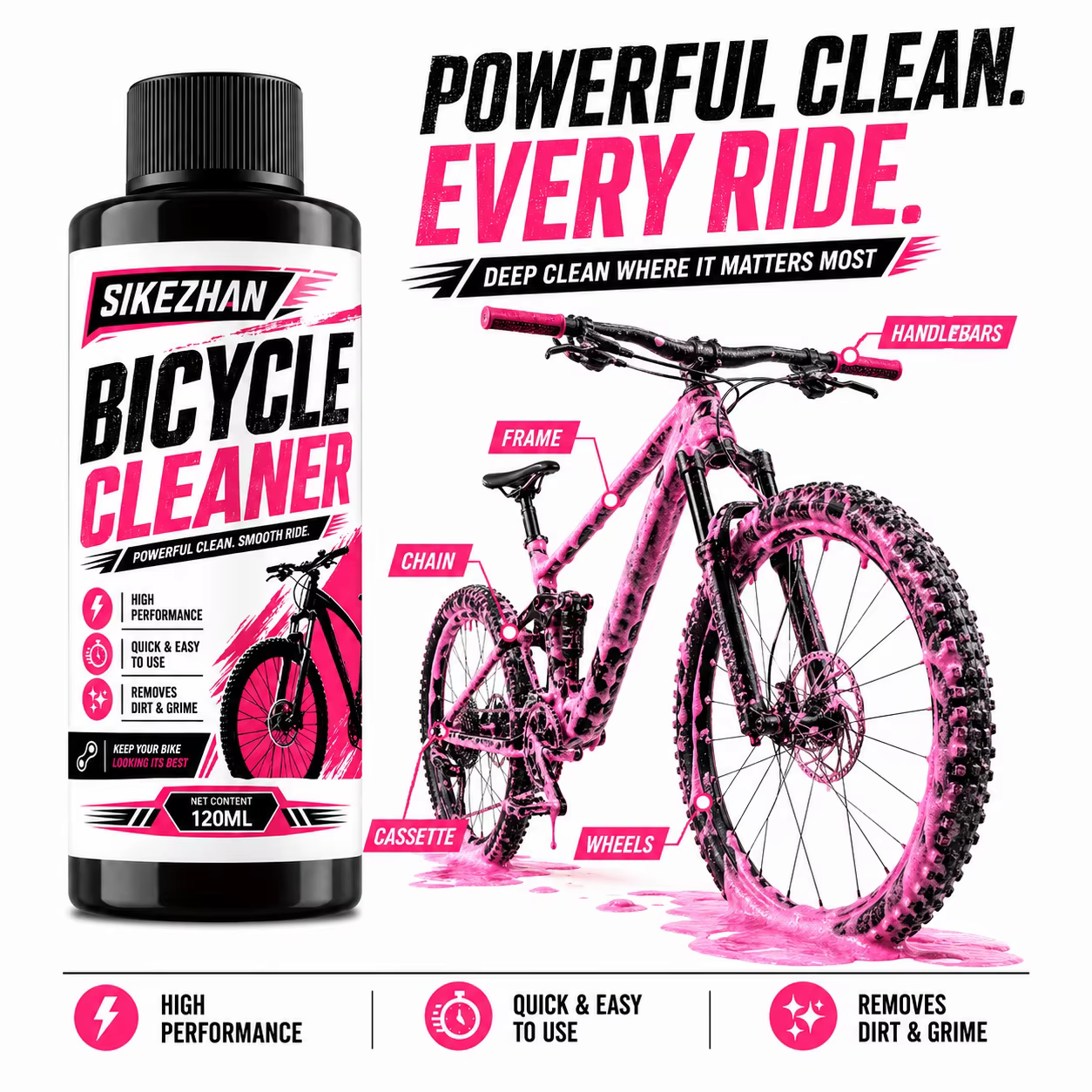 Nettoyant pour transmission de vélo 100 ml, liquide de nettoyage et d'entretien de chaîne de vélo, dégraissant en spray, nettoyant pour chaîne de vélo, dégraissant pour vélo