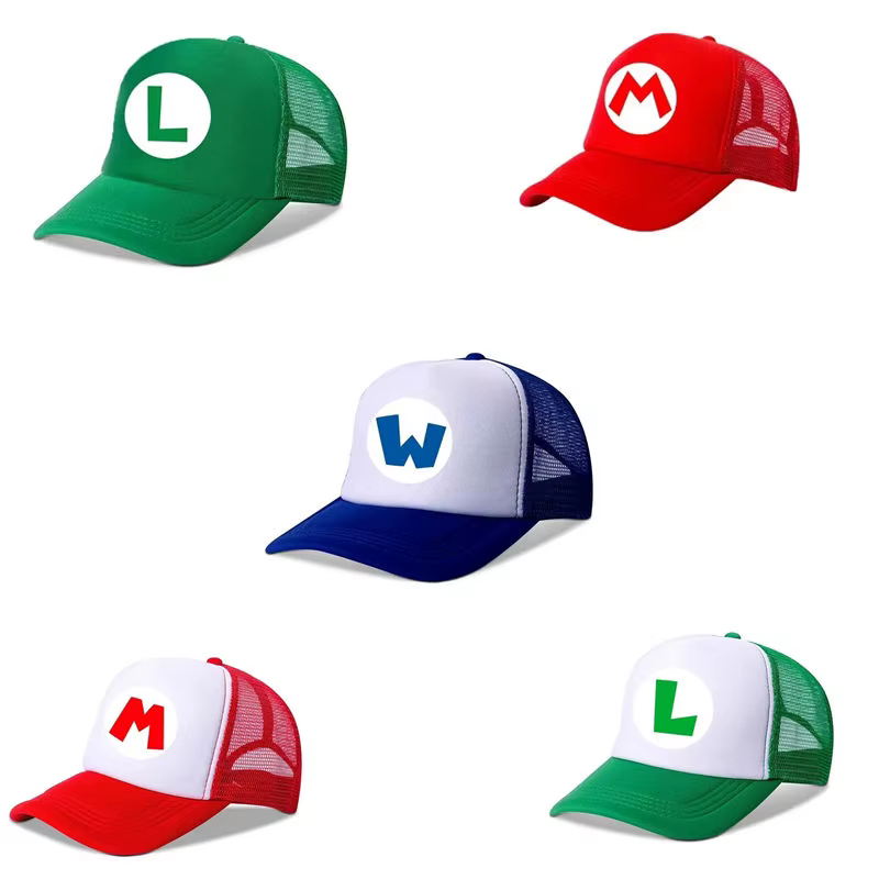 Casquette de baseball Mario Wario Toad Luigi Peach Princess pour enfants, figurines de jeux d'anime, casquette de costume Mario, chapeau pare-soleil à lettres, cadeau pour enfants
