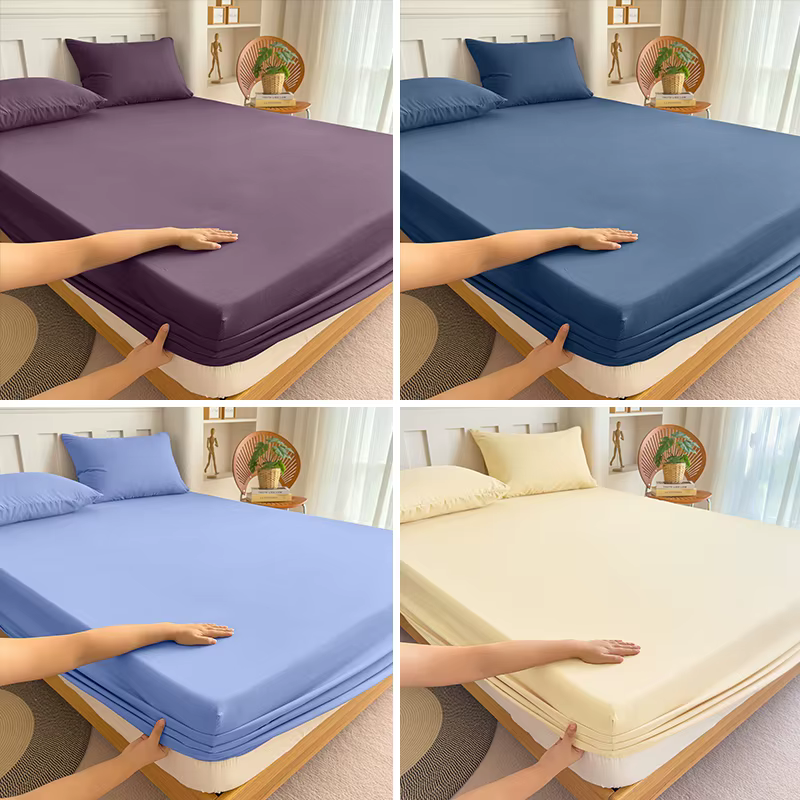 Drap-housse 90/120/150/180x200 avec bande élastique, couleur unie, protège-matelas pour lits simples, doubles et king size, 100% polyester