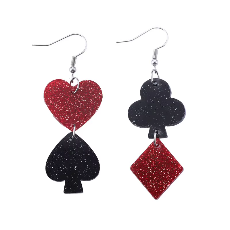 Nouvelle mode belle carte de jeu de saint valentin couleur amour paillettes acrylique pendentif Blingling boucles d'oreilles bijoux accessoire cadeau