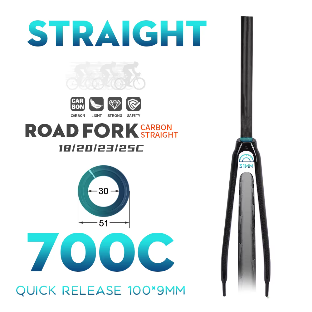 DODICI Tube droit 700C 28.6MM fourche à pignon fixe de route en Fiber de carbone