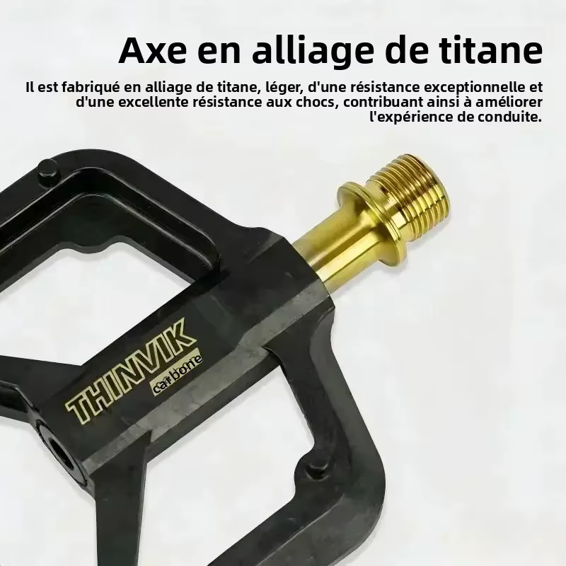 THINVIK Pédales de vélo plates ultralégères en fibre de carbone 141g avec axe en titane 3 roulements plateforme plate antidérapante pour vélos de route VTT