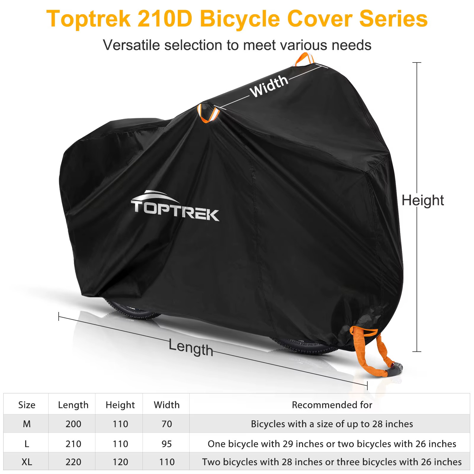 Toptrek-Juste de protection de vélo polyvalente 210D