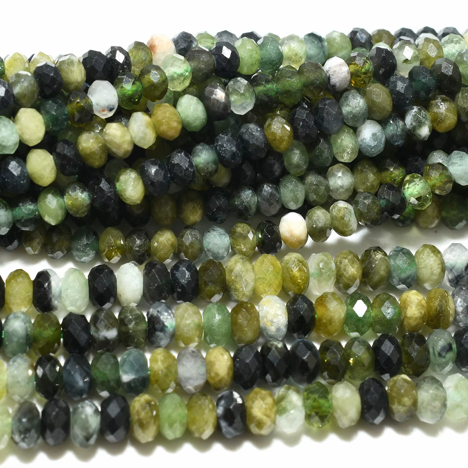 Perles rondelles à facettes en tourmaline verte-noire naturelle 2x3mm / 2,3x4mm