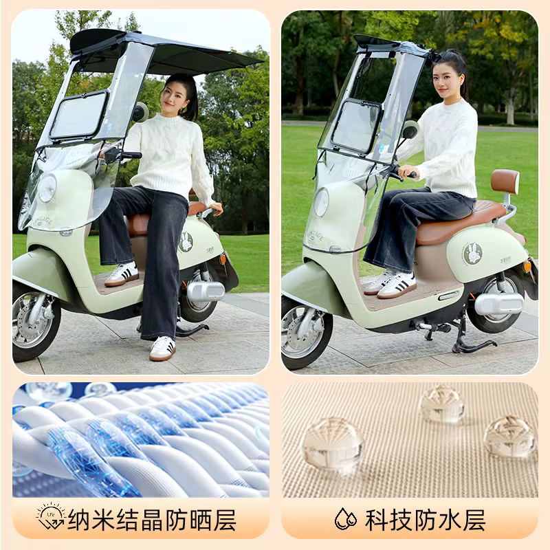 Nouvelle auvent pour trottinette électrique avec protection solaire et contre la pluie