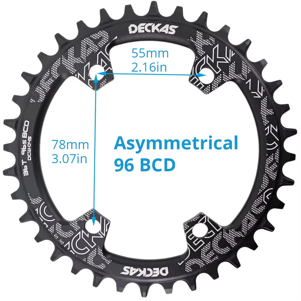 DECKAS Coroa BCD 96 asymétrique 36T 34T étroit large 96BCD plateau de vélo 36 34 dents anneau de chaîne