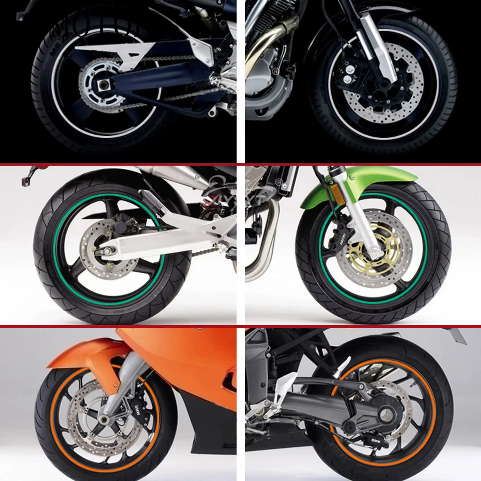1 jeu de 16 pièces autocollant de roue bande réfléchissante jante vélo moto autocollants pour Honda pour Kawasaki Z750 Z800 pour YAMAHA MT07