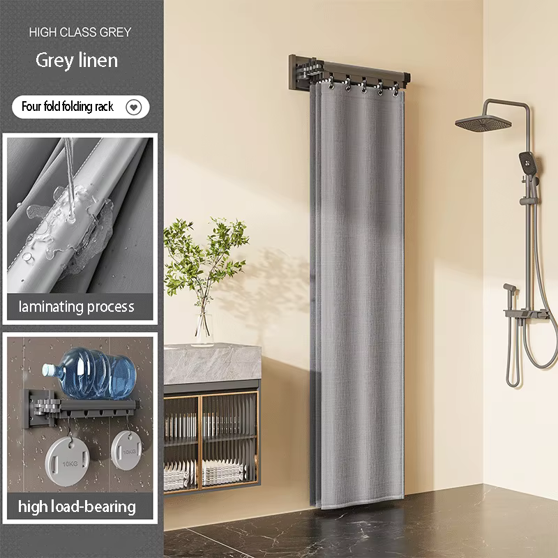 Ensemble de tringle de douche pliable, séparation de salle de bain haut de gamme imperméable pour la séparation humide et sèche, avec un support pliable