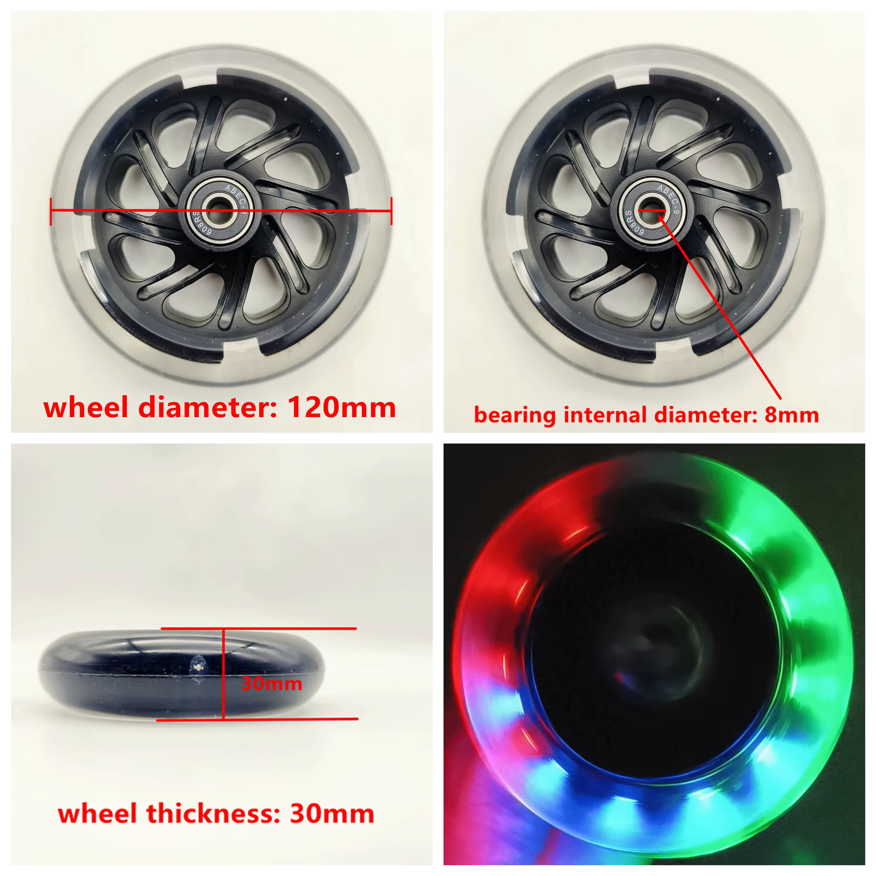 Roue de Scooter led clignotant, matériau PU 120x30mm 80x24mm, 2 roues/lot