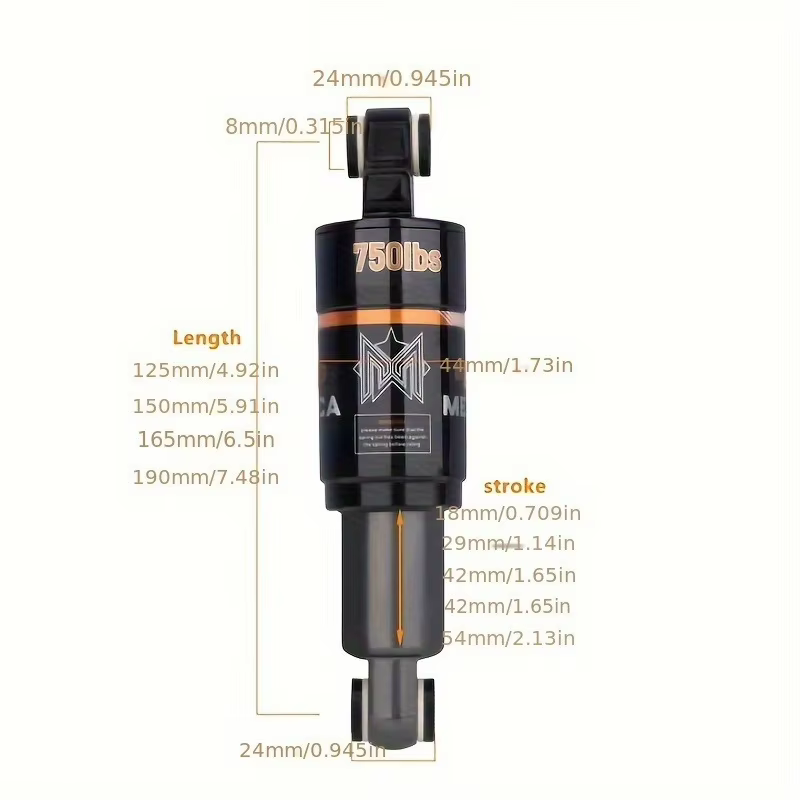 Amortisseur arrière de vélo 125 150 165 190mm ressort à huile pour VTT vtt vtt Scooter électrique Suspension