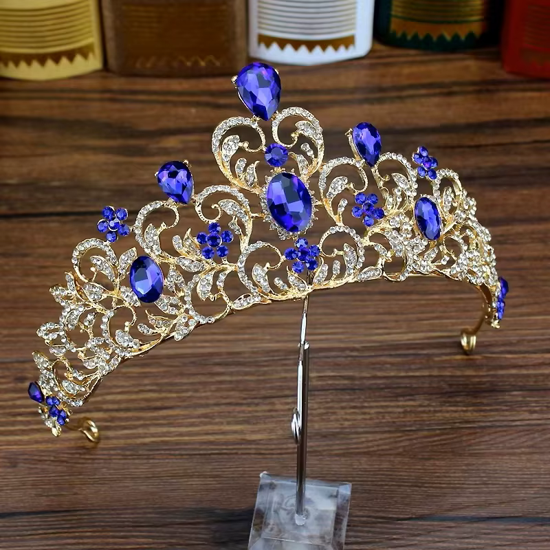 Diadème de mariée, accessoires de cheveux baroques, diadèmes et couronnes de luxe en cristal bleu royal, bandeau pour femmes, pour mariage et fête