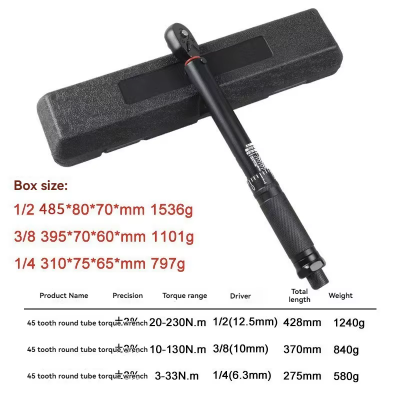 Clé dynamométrique 72T 1/2 ''3/8'' 1/4 '', entraînement carré préréglé, clé de couple de vélo, cliquet bidirectionnel, outils manuels pour voiture et vélo