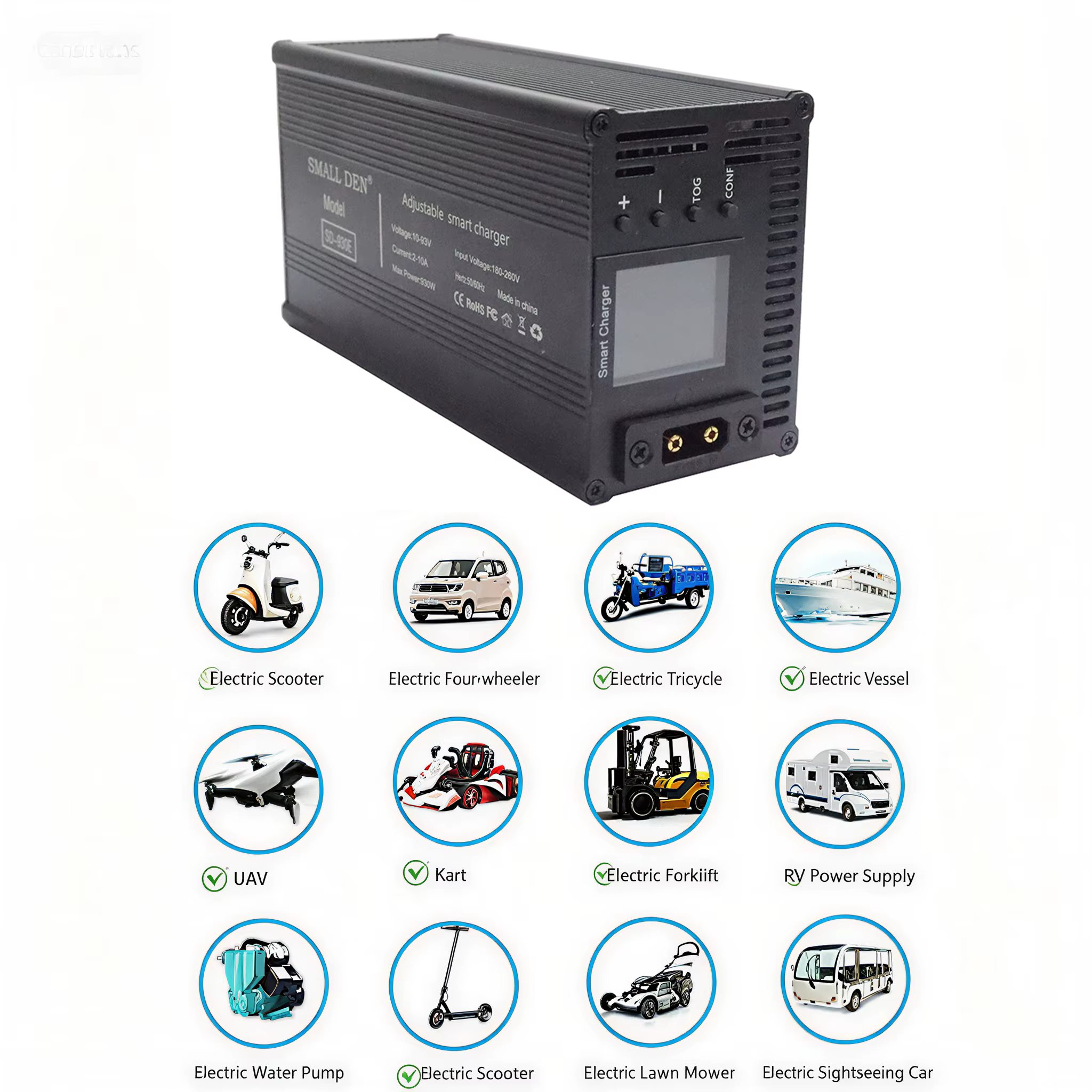 Chargeur intelligent double réglable 10-93V 10A 15A 20A avec écran LCD 1860W