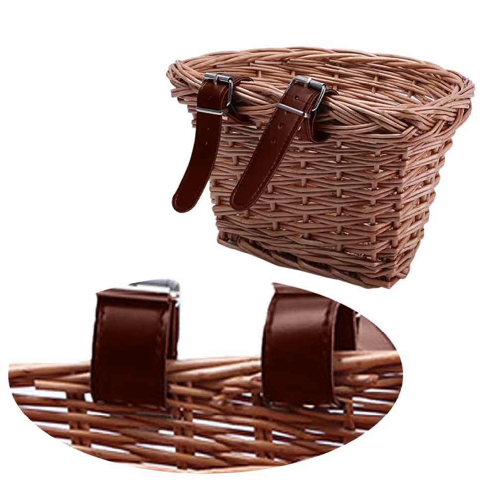 Panier panier en osier Vintage panier à légumes Portable en forme de D pour vélos de montagne panier avant avec sangles en cuir