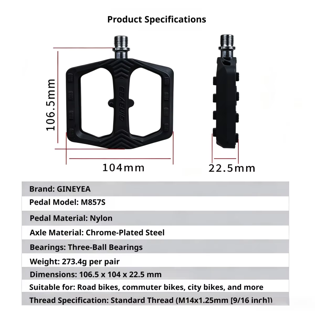 Pédales de vélo en nylon GINEYEA M857S