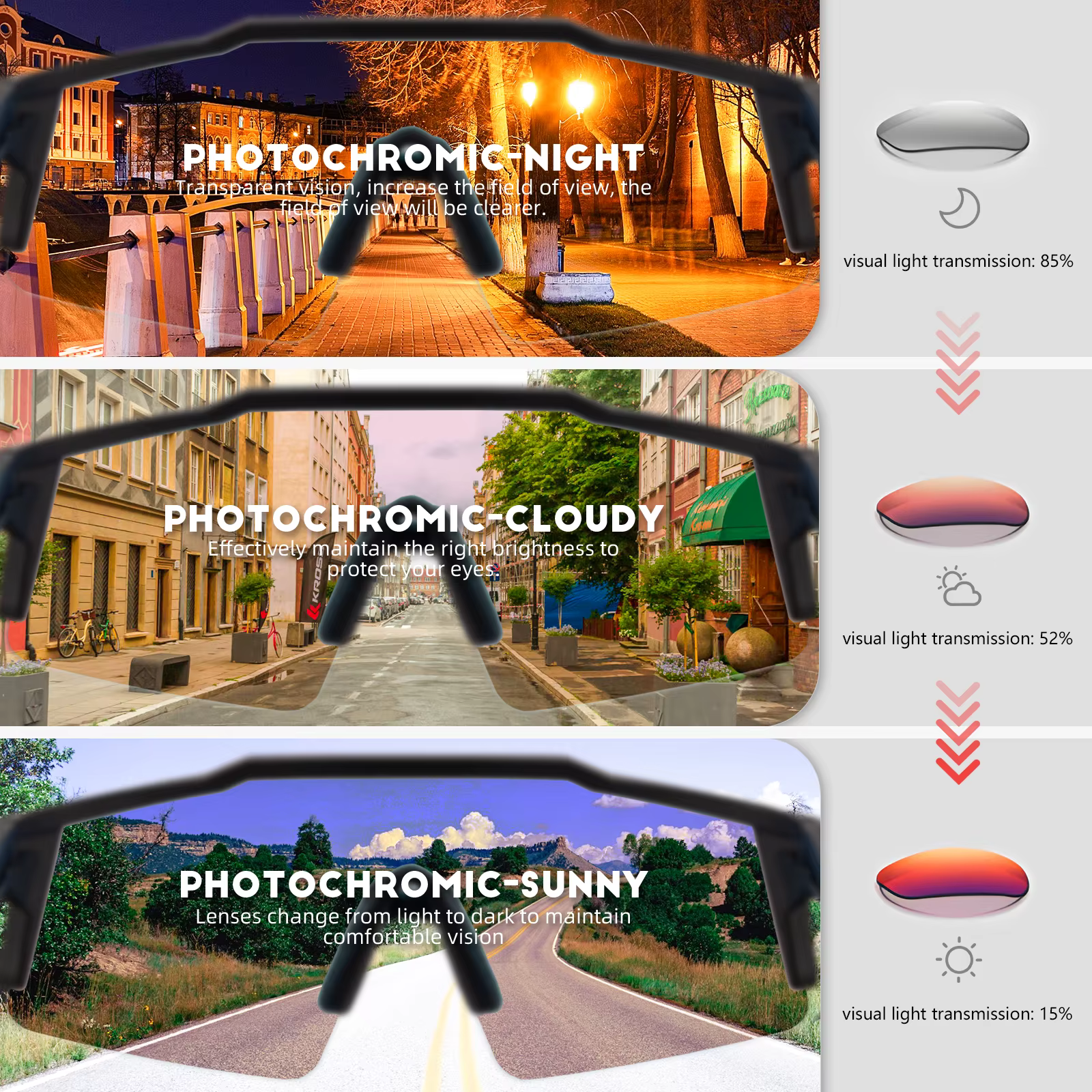 Kapvoe rouge photochromique cyclisme lunettes de soleil pour hommes bleu photochromisme