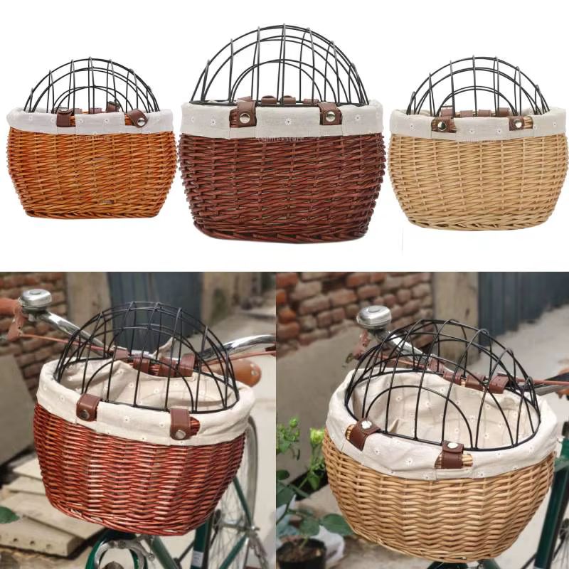 Panier avant de vélo en rotin tissé à la main