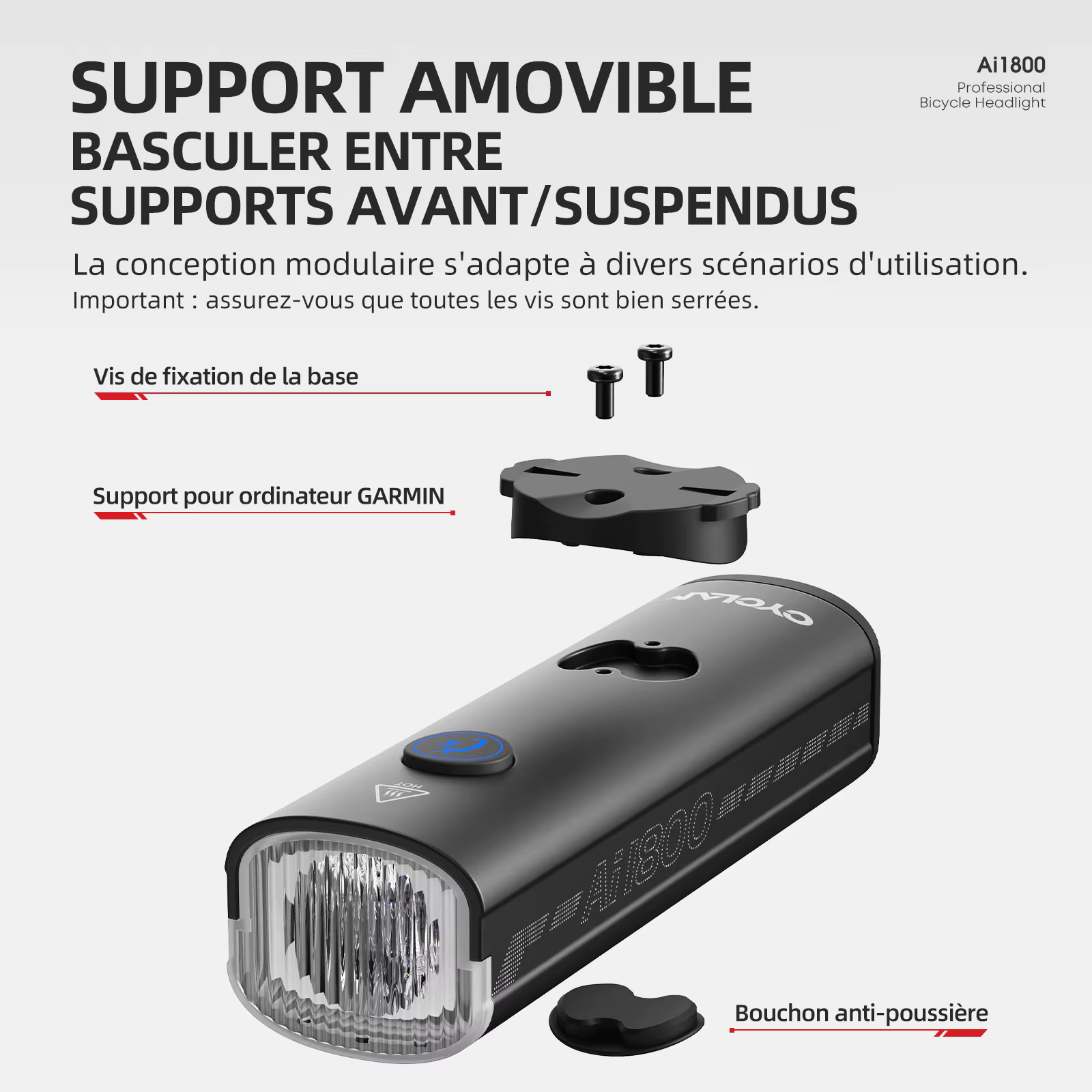 CYCLAMI 1200/1800 Lumen phare de vélo Ultra-léger suspendu avant lampe en alliage d'aluminium vtt