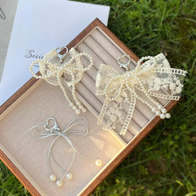 Accessoires de sac à nœud en dentelle, pendentif de téléphone portable, porte-clés en dentelle, pendentif de sac blanc, chaîne de téléphone portable, accessoires de sac
