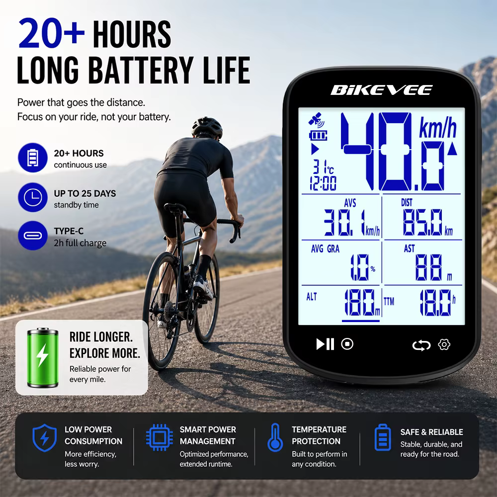 Ordinateur de vélo intelligent multifonctionnel sans fil Bluetooth GPS avec écran LCD grand format de 2