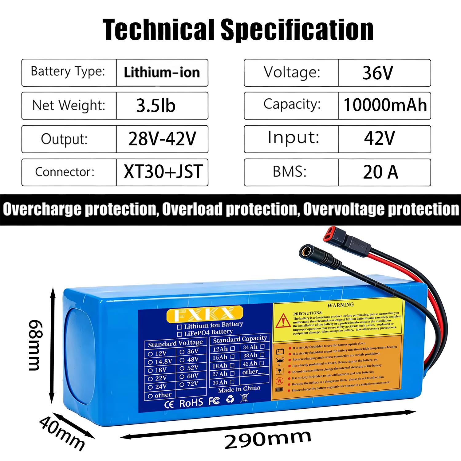 Batterie de scooter électrique 36V 10S3P 10Ah 18650