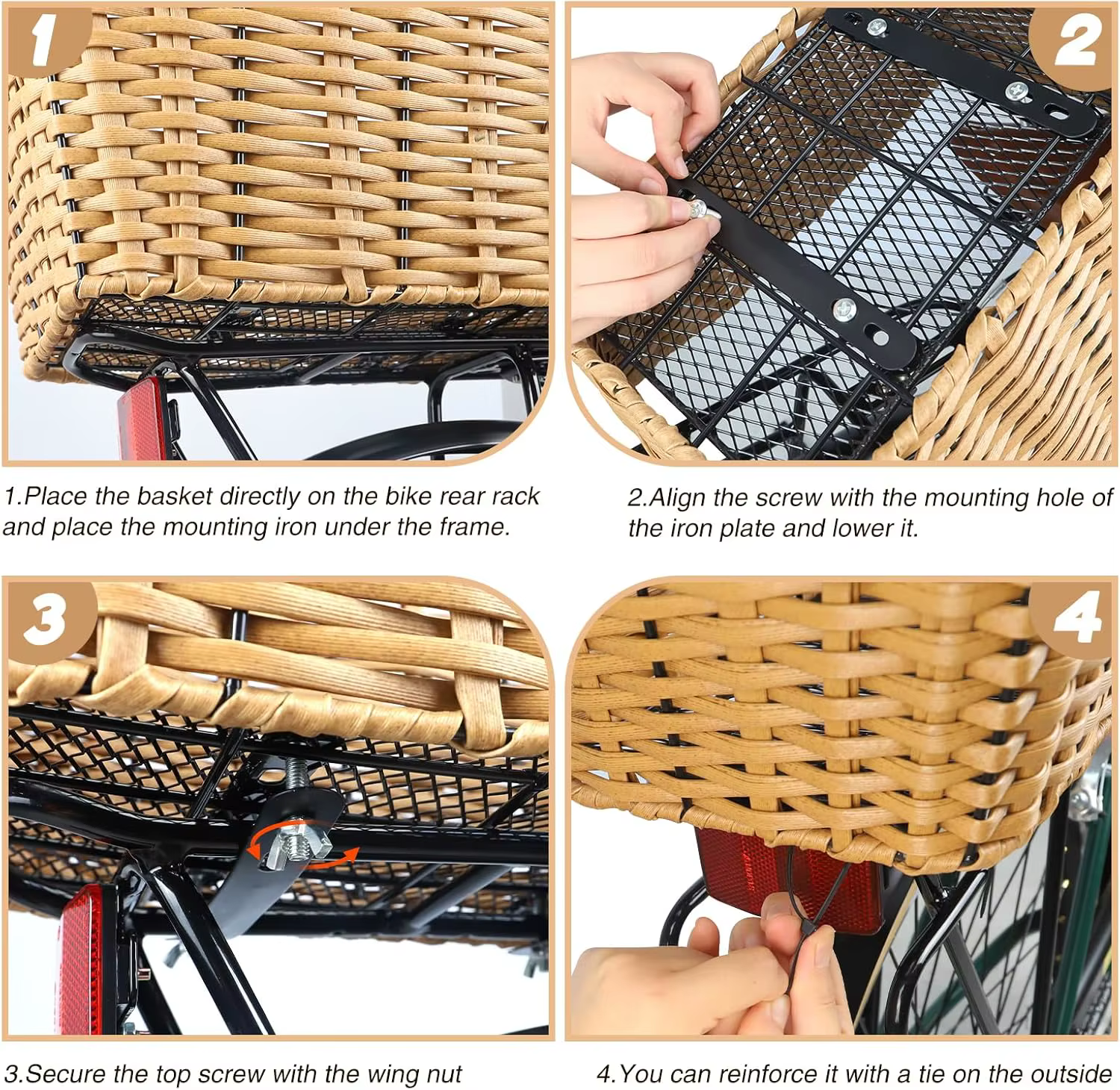 Mir arrière de vélo tissé de grande capacité avec outils d'installation