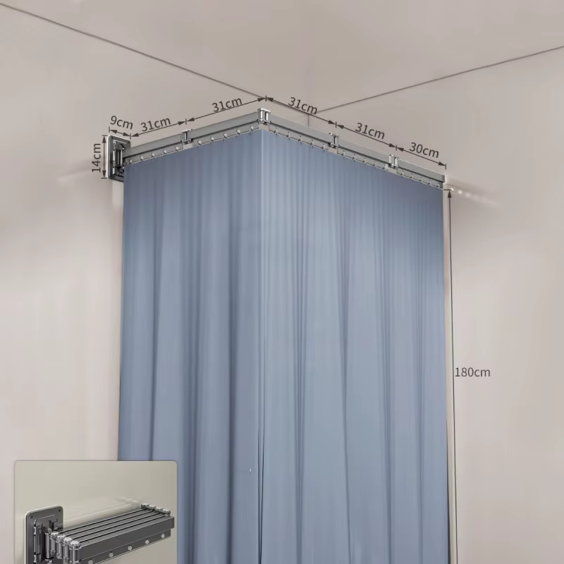 Ensemble de rideaux de douche pliables, cloison de douche invisible, séparation sec-humide, polyester imperméable, rétractable