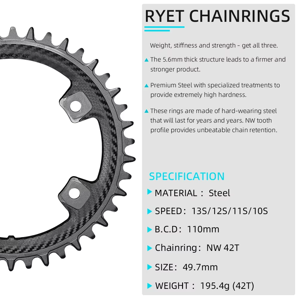 RYET Senicx gravier vélo péritelles 24mm broche 165/170/172.5/175MM