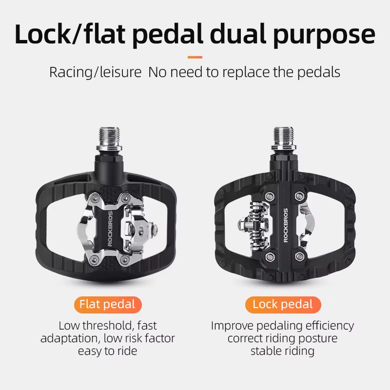 ROCKBROS pédales de vélo demi-verrouillage pédale plate 2-en-1 anti-dérapant Nylon vtt