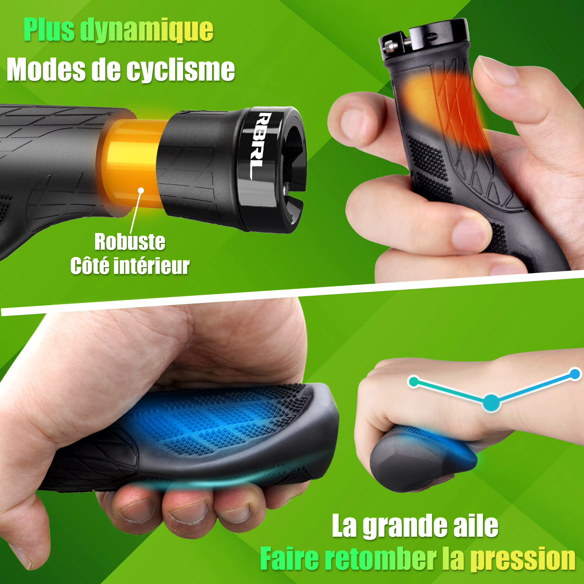 Poignées de vélo anti-aldes ergonomiques en caoutchouc souple