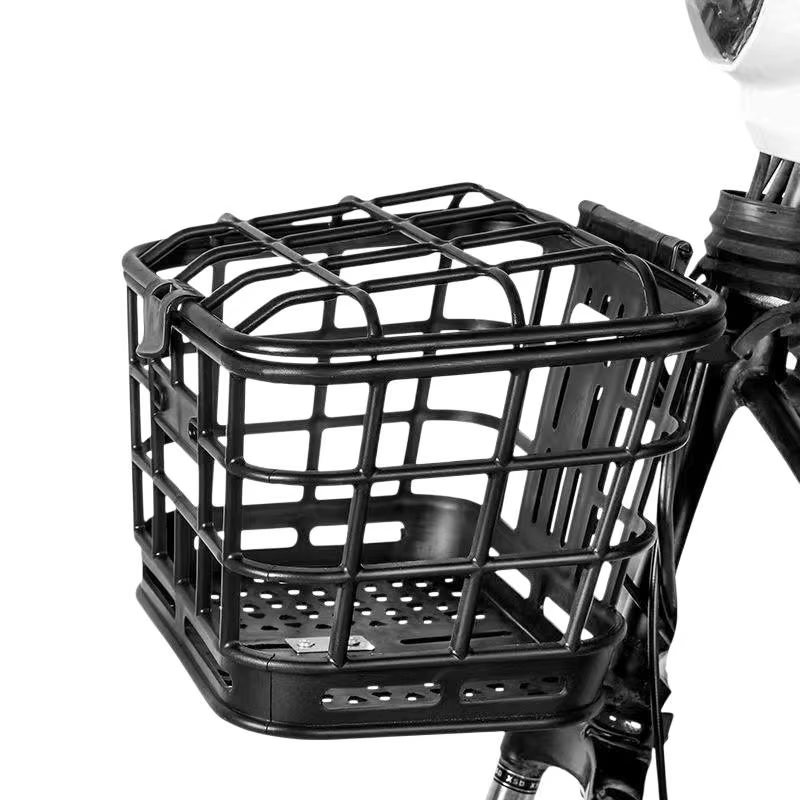 Panier avant de vélo en plastique noir creux détachable avec couvercle