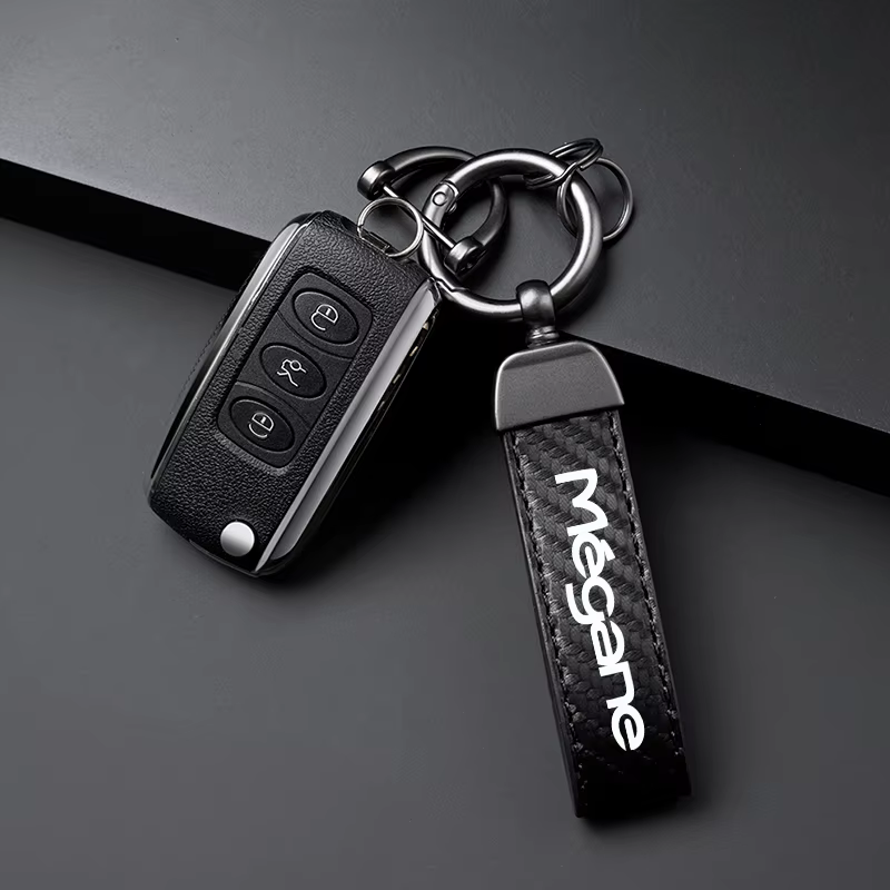 Porte-clés de voiture pour Megane Scenic GT RS, Logo couleur française, widget en métal, accessoires d'ornements en cuir et Fiber de carbone