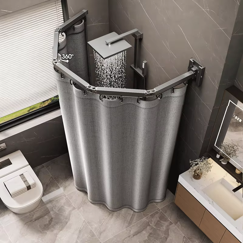 Ensemble de tringle de douche pliable, séparation de salle de bain haut de gamme imperméable pour la séparation humide et sèche, avec un support pliable