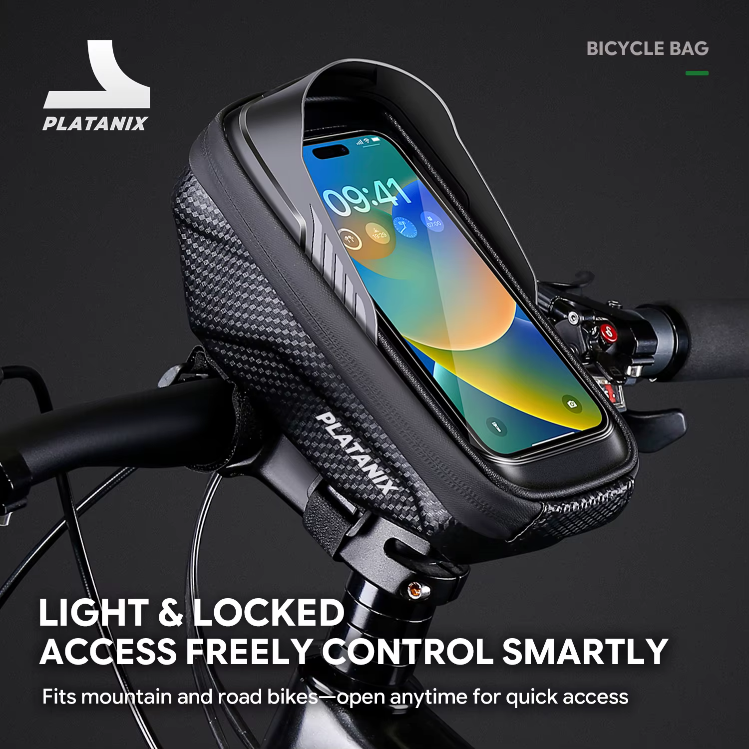 PLATANIX A1 Sac de guidon rigide en EVA pour VTT et vélo de route et pochette pour téléphone à fixer sur le cadre - Équipement de cyclisme polyvalent pour l'extérieur