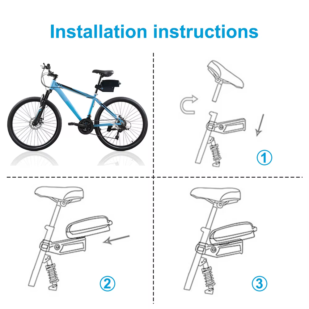 Batterie de vélo électrique 24V 36V 48V, boîtier Frog, pack de batterie de vélo 10Ah 10.4Ah 13Ah, batterie lithium-ion, batterie de vélo pliable