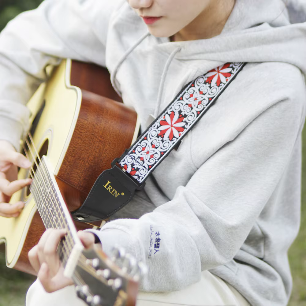 Sangle de guitare brodée, accessoires d'instruments à cordes, basse électrique acoustique, ceinture d'épaule, pièces de musique réglables