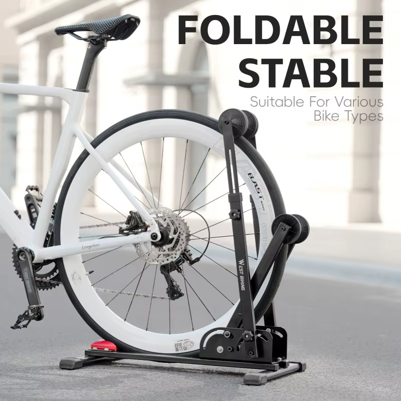 WEST BIKING – Support de stationnement de vélo 3 en 1, Support de réparation pliable en acier au carbone, rangement intérieur, Support de vélo de route et vtt, affichage au sol