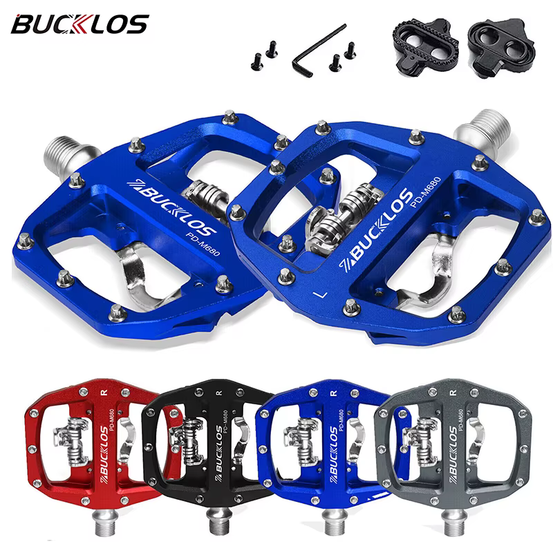 Pédales VTT BUCKLOS pour vélo, pédales plates à double fonction pour VTT, plateforme à clipser, pédales plates pour système SPD, pièce de vélo VTT
