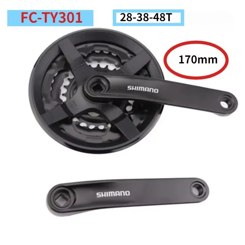 Groupe de pédalier SHIMANO TOURNEY TY - VTT comprenant FC-TY301 42T/48T-170mm/175mm 3x8/7/6 vitesses et boîtier