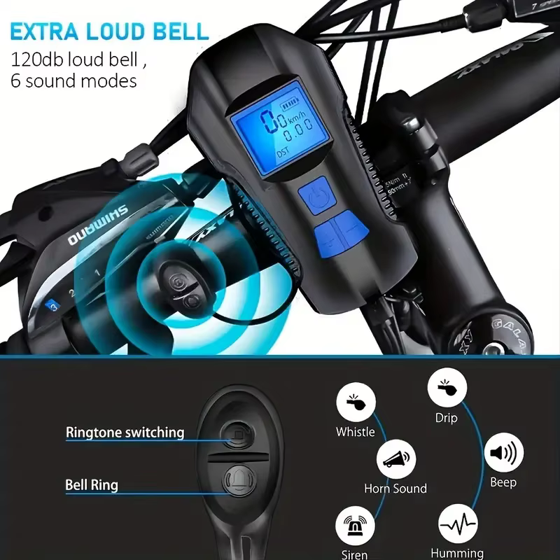 Lampe frontale de vélo portable avec klaxon
