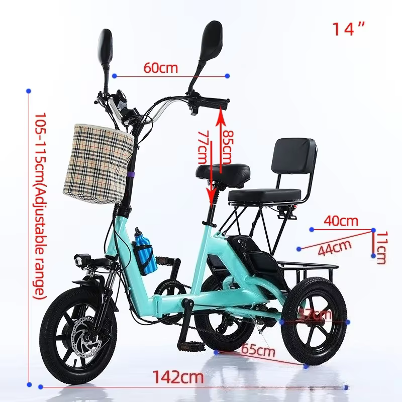 Tricycle électrique pliable de 14 pouces, 350W, 48V10.4Ah, en alliage d'aluminium, vélo électrique pour adultes, écran LCD, réglage à 3 vitesses avec phare et klaxon