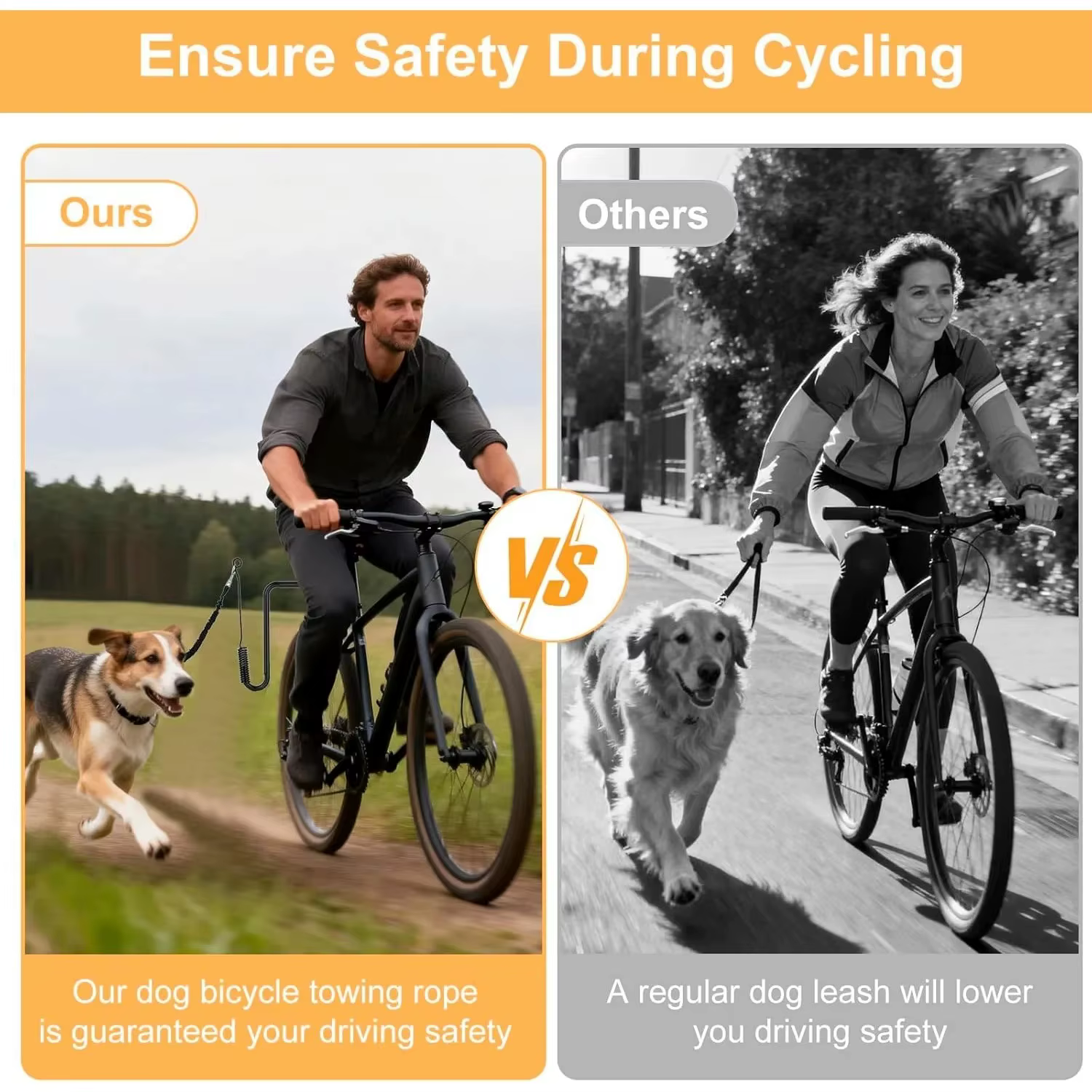 Laisse de vélo pour chien mains libres avec attache, corde élastique antichoc pour la course à pied et le cyclisme