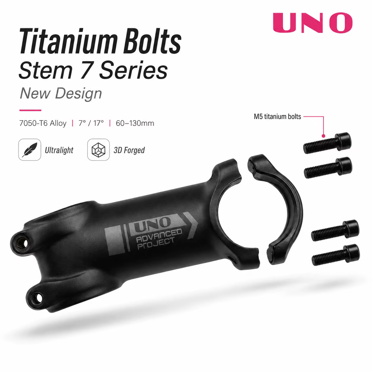 Tige de vélo VTT ultralégère en titane noir intégral Al7050 -7 ° / 17 ° Guidon 60-130 mm 31