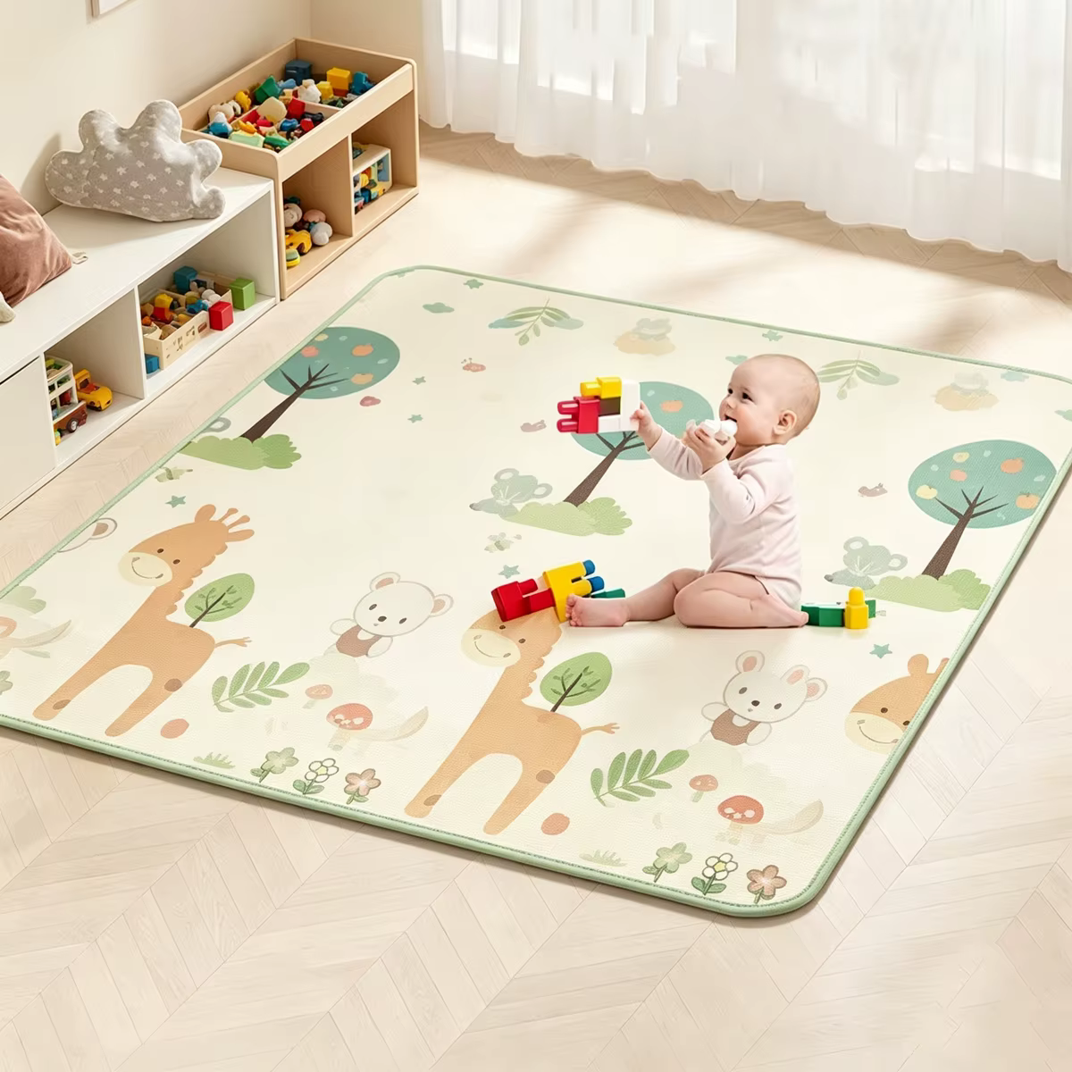 Tapis de jeu pliable 200x180/180x120/180x150cm pour enfants, tapis de sécurité épais et convivial pour ramper