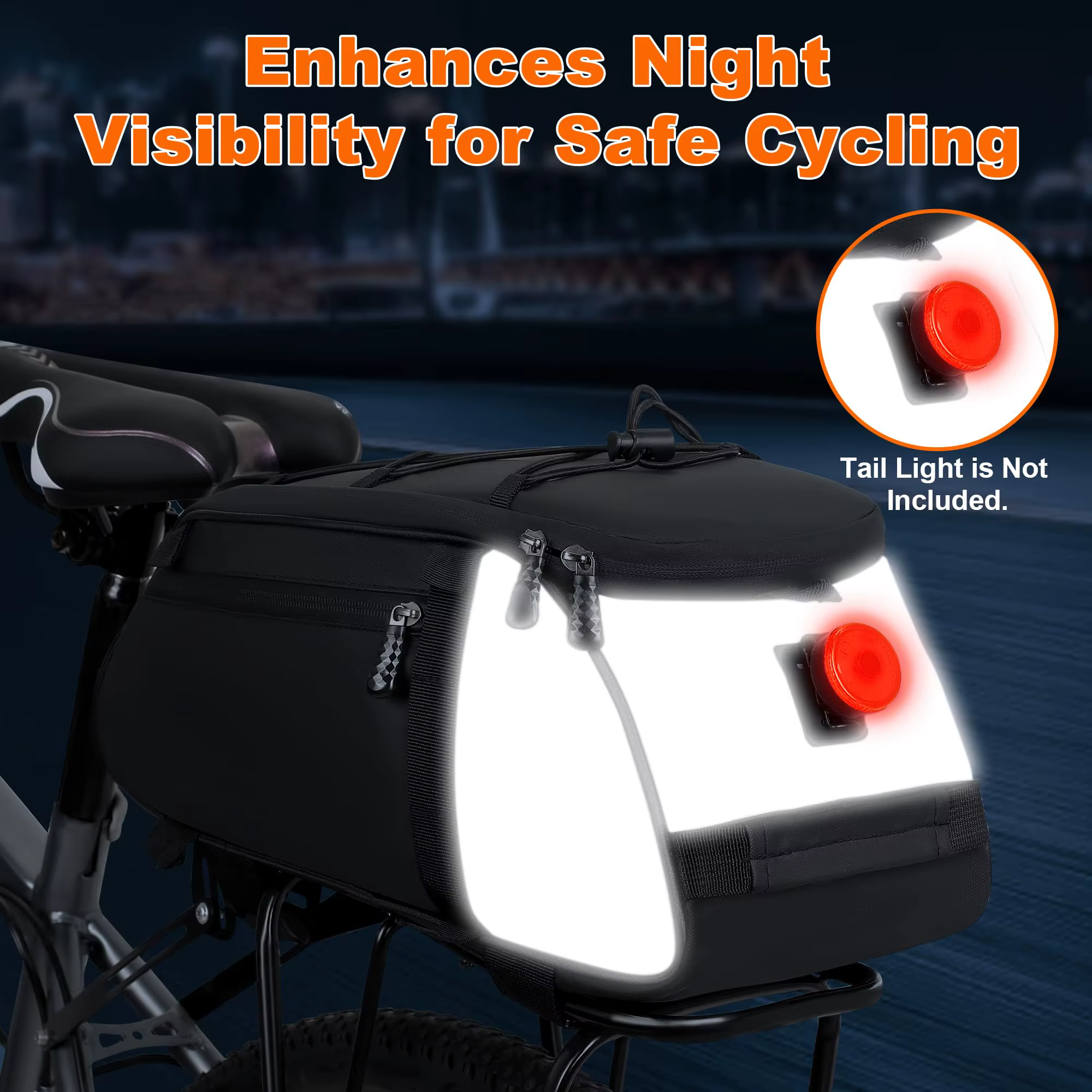 Sac de porte-vélo, sac de coffre arrière pour vélo électrique imperméable et réfléchissant de 12 L