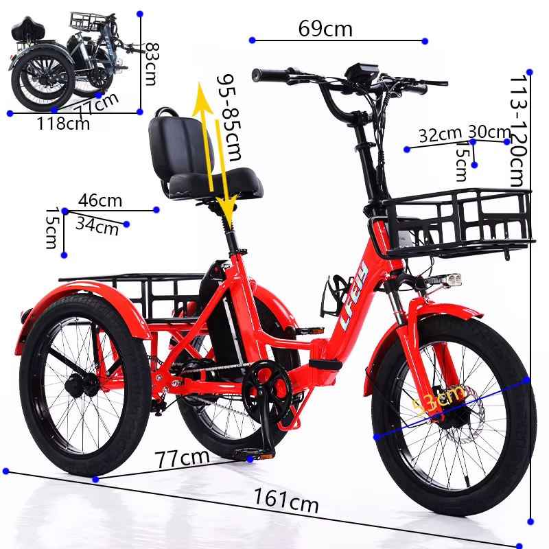 Tout Terrain adulte pliant VTT électrique Cargo 3 roues 350W 48V personnes âgées Tricycle