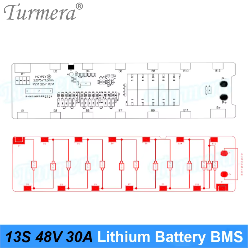 Turmera 13S 48V 52V boîtier de batterie de vélo électrique 13S6P 18650 support avec soudage Nickel 30A BMS pour