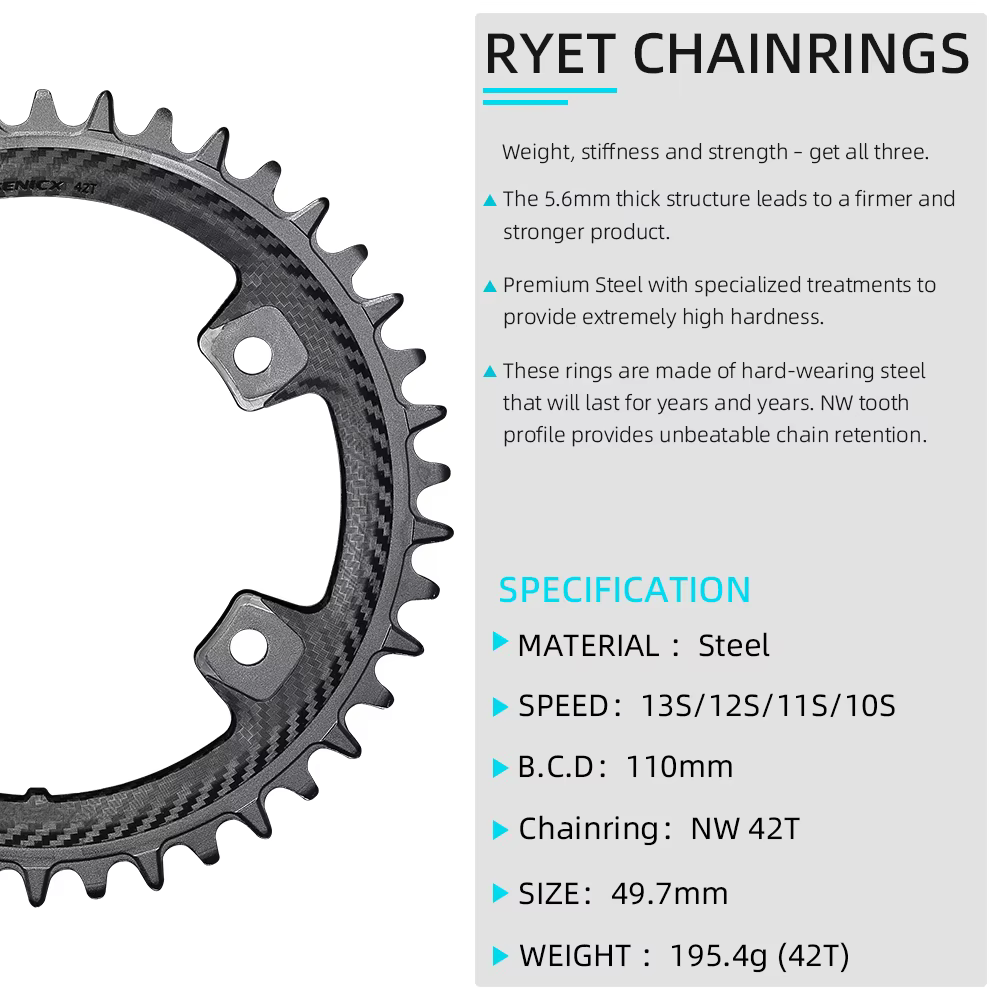RYET Senicx gravier vélo péritelles 24mm broche 165/170/172.5/175MM